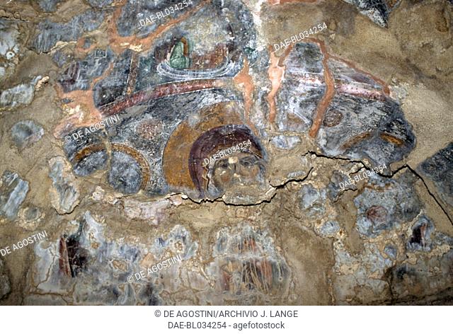 Damaged fresco in the Church of Agia Panagia, Chromonastiri, Crete, Greece