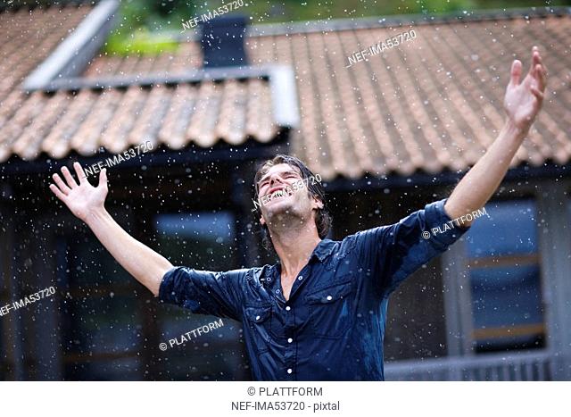 A man enjoying the rain, Sweden
