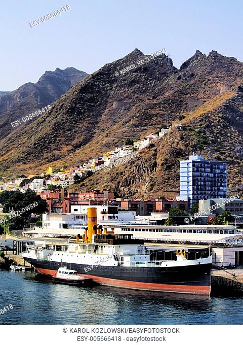 Big Ship near Tenerife on Atlantic Ocean, Canary Islands, Spain