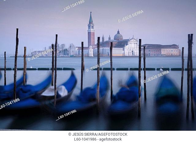 Gondolas and San Giorgio Maggiore in background  Venice  Italy