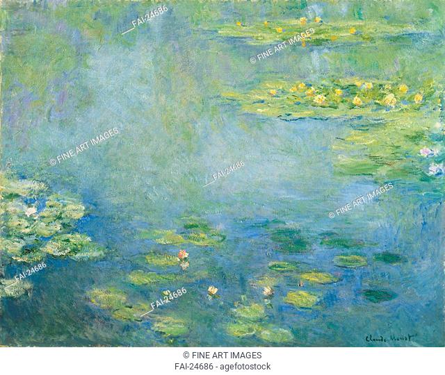 Water Lilies. Monet, Claude (1840-1926). Oil on canvas. Impressionism. c. 1906. France. Ohara Museum of Art, Kurashiki. 73x92, 5. Landscape. Painting