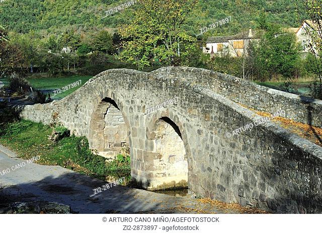 The medieval bridge. Nocito, Sierra y Cañones of Guara Natural Park, Huesca province, Spain