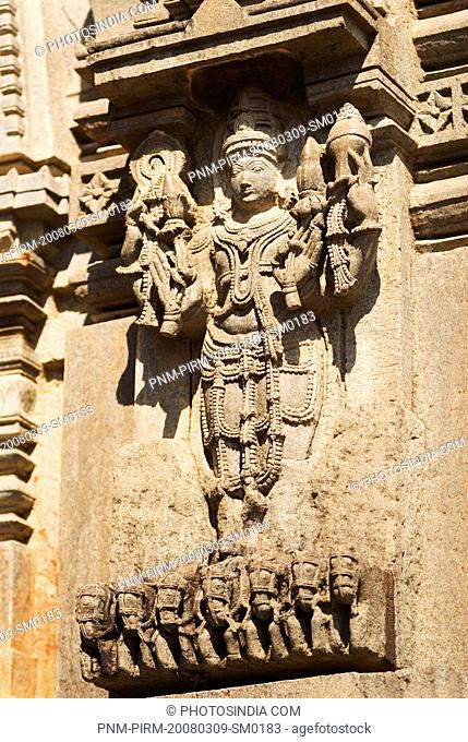 Bas relief on a temple, Halebidu, Hassan District, Karnataka, India