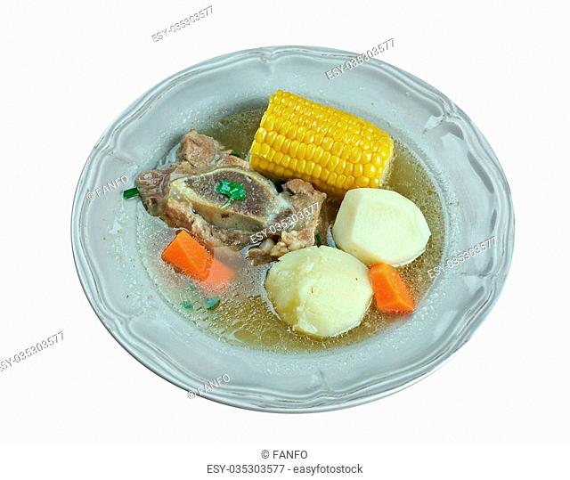 Puchero sopa - stew originally from Spain, prepared in Yucatán, Mexico, Argentina, Colombia, Paraguay, Uruguay. basic ingredients of the broth are meat , bacon