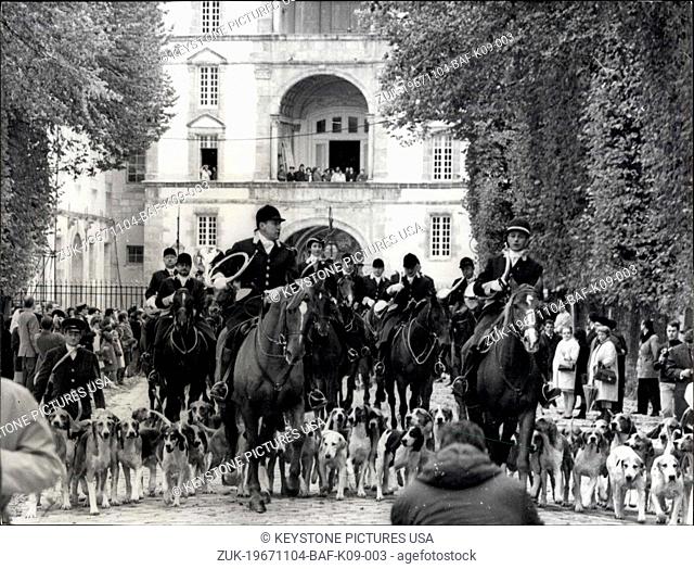 Nov. 04, 1967 - Saint Hubert's Mass was celebrated at the Chateau de Fontainebleau this morning. The ceremony was held in an oval yard