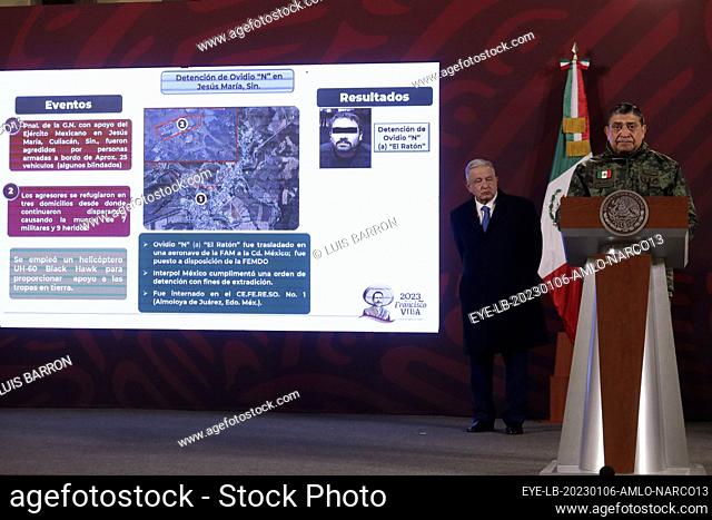 January 6, 2023, Mexico City, Mexico: The Secretary of National Defense, Luis Crescencio Sandoval, in the report on the capture of drug trafficker Ovidio Guzman...
