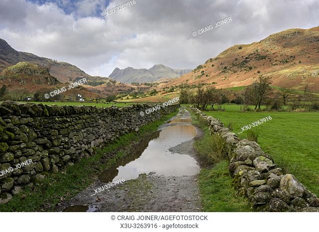 Little Langdale Valley with the Langdale Pikes and Lingmoor Fell beyond in the Lake District National Park, Cumbria, England