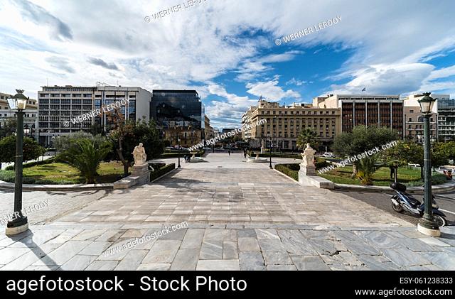 Athens Old Town, Attica - Greece - 12 28 2019 Square of the National greek Academy