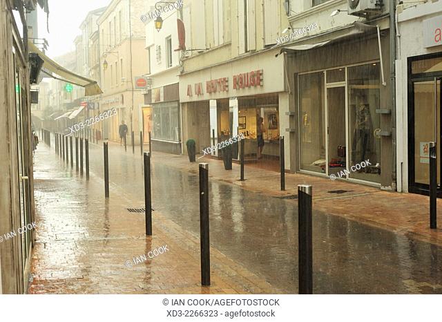 Villeneuve-sur-Lot during rain storm, Lot-et-Garonne Department, Aquitaine, France