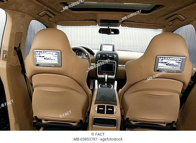 Car, Porsche Gemballa GTR 700 back front-seats Car-Entertainment monitor, no property release, vehicle, private car, sport cars, interior, Tuning