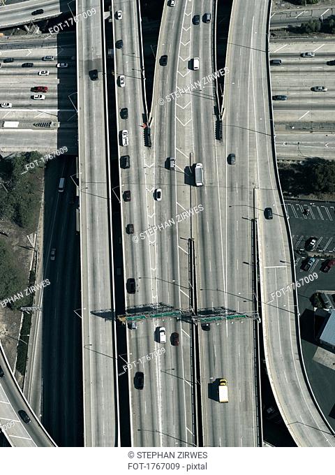 Aerial view freeways and overpasses, Los Angeles, California, USA