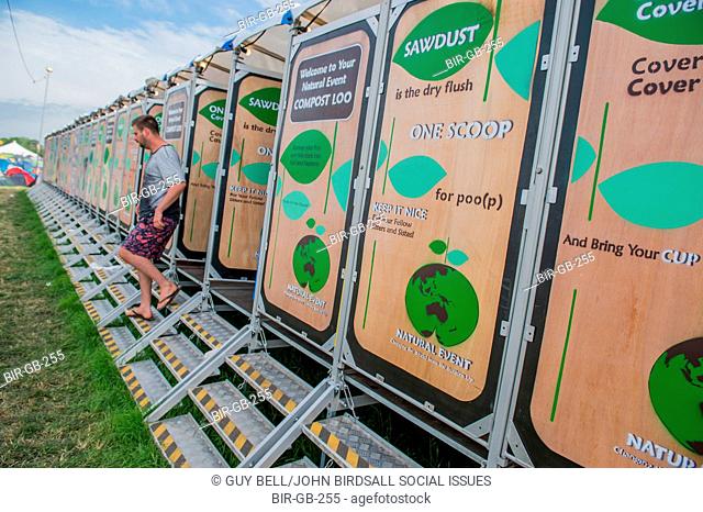 Composting toilets. The 2015 Glastonbury Festival, Worthy Farm, Glastonbury
