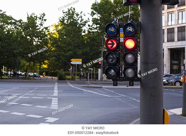 Traffic light in Berlin Germany. Walking and bicycle crossing, red sign