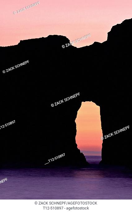 A cave at second beach on the washington coast at sunset