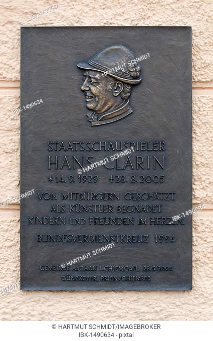 Memorial plaque to Hans Clarin, Guenzkofer, Prien, Chiemsee, Bavaria, Germany, Europe
