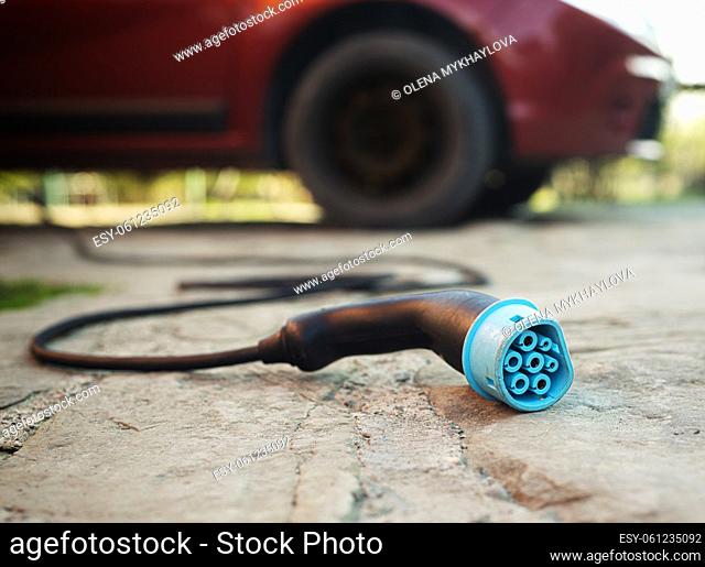 Closeup view at Electric car charging plug