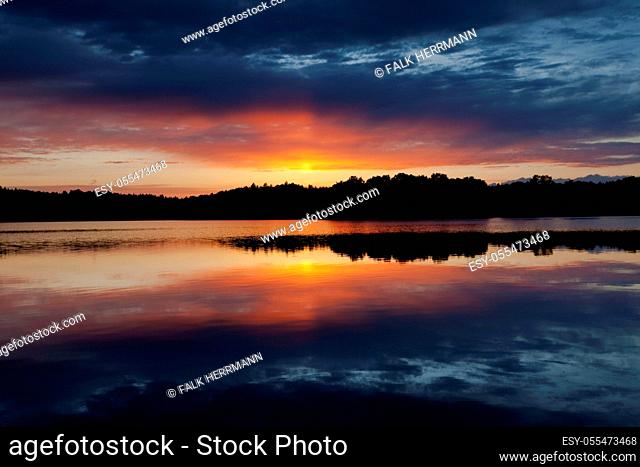 lake, sunset, sunrise