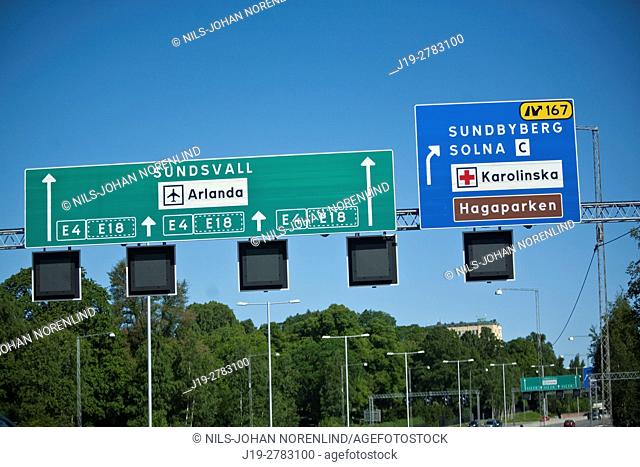 Highway traffic information sign Stockholm, Sweden