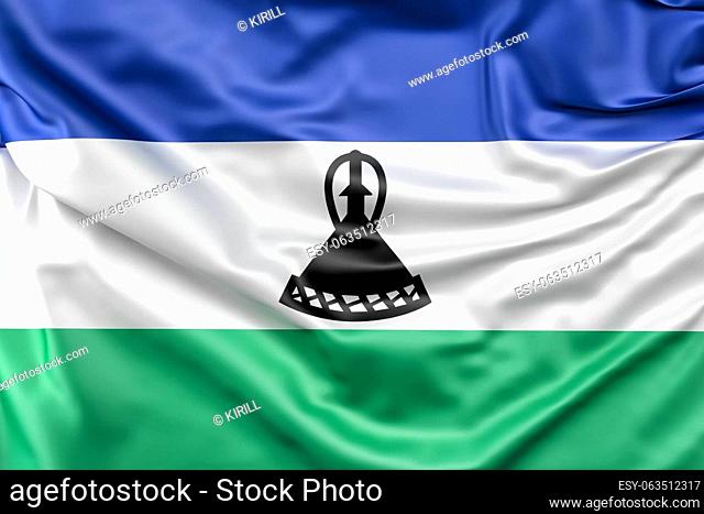 Ruffled Flag of Lesotho. 3D Rendering