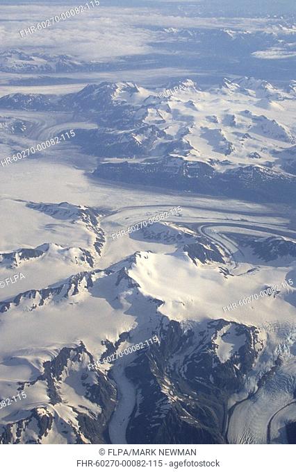 Aerial view of mountain range and glaciers, Glacier Fields, Southeast Alaska, U S A