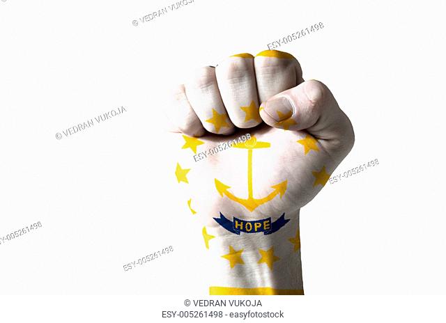 Fist painted in colors of us state of rhode island flag