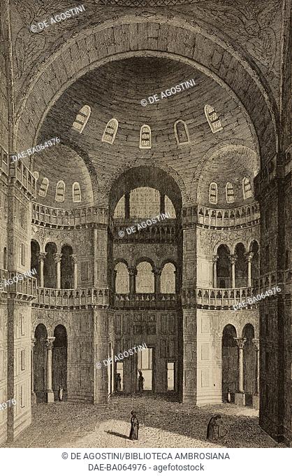 Interior of the Hagia Sophia, Constantinople, Istanbul, Turkey, engraving by Lemaitre from Grece depuis la conquete romaine jusqu'a nos jours