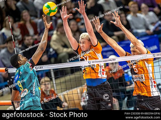 08 March 2023, Berlin: Volleyball, men: Champions League, Berlin Volleys - VC Perugia, knockout round, quarterfinals, first leg, Max-Schmeling-Halle