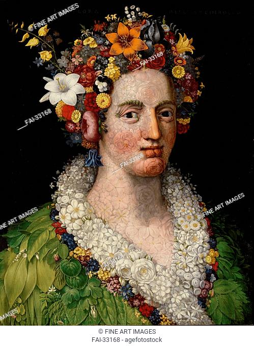 Flora by Arcimboldo, Giuseppe (1527-1593)/Oil on wood/Mannerism/1589/Italy, Milanese school/Private Collection/74, 5x57, 5/Mythology