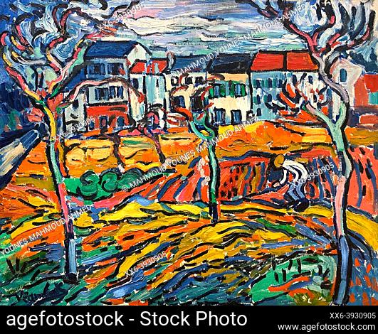 Houses at Chatou, is an oil painting on canvas which 1905 by Artist 	. Maurice de Vlaminck (French, 1876–1958),
