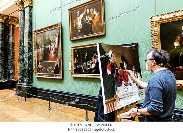 England, London, Trafalgar Square, National Gallery, Artist Copying Artwork