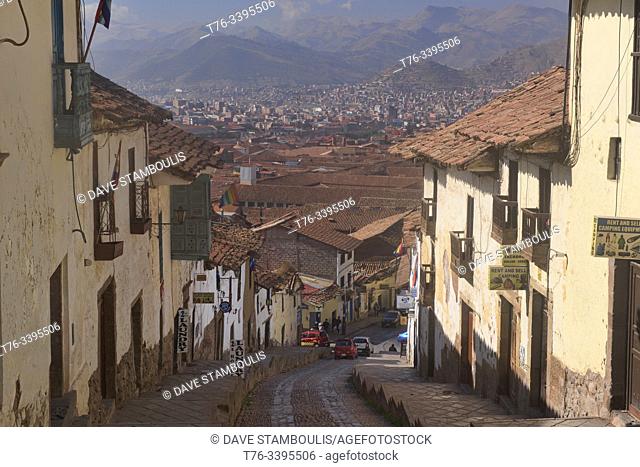 Cobblestone streets in the UNESCO World Heritage City of Cusco, Peru