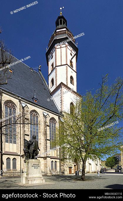 Bach monument in front of the Thomaskirche in Leipzig, Saxony, Germany