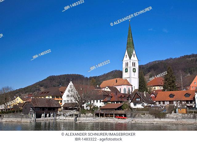 Sipplingen on Lake Constance with its historic town center seen from the water, Ueberlingersee lake, Bodenseekreis district, Baden-Wuerttemberg, Germany, Europe