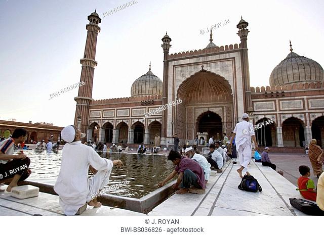 believers at the Jami Masjid mosque, India, Delhi
