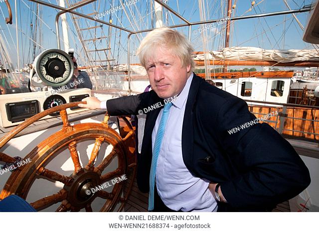 The Mayor of London Boris Johnson visits TS Tenacious tall ship at Woolwich Arsenal Pier. Featuring: Boris Johnson Where: London