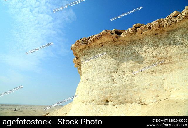 The Zekreet Peninsula is a popular destination for foreign tourists due to its limestone rock formations. The limestone escarpment featuring cliffs, pillars