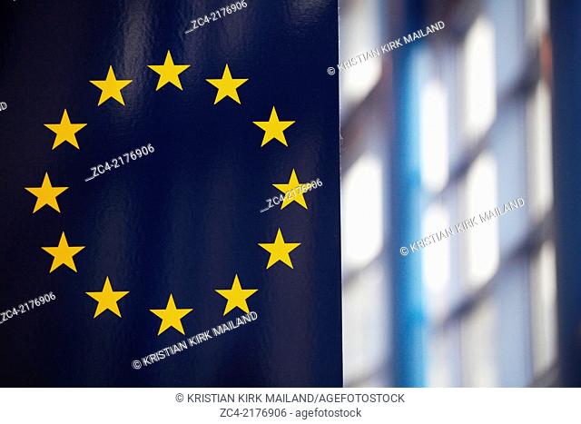 The EU flag inside central building