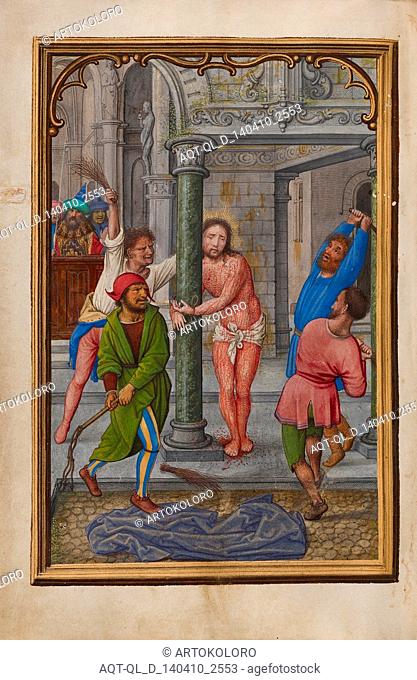 The Flagellation; Simon Bening, Flemish, about 1483 - 1561; Bruges, Belgium, Europe; about 1525 - 1530; Tempera colors, gold paint