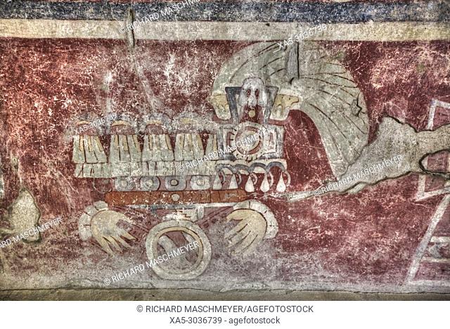 Wall Mural of the ""Healing Hands"", Palace of Tetitla, Teotihuacan Archaeological Zone, State of Mexico, Mexico