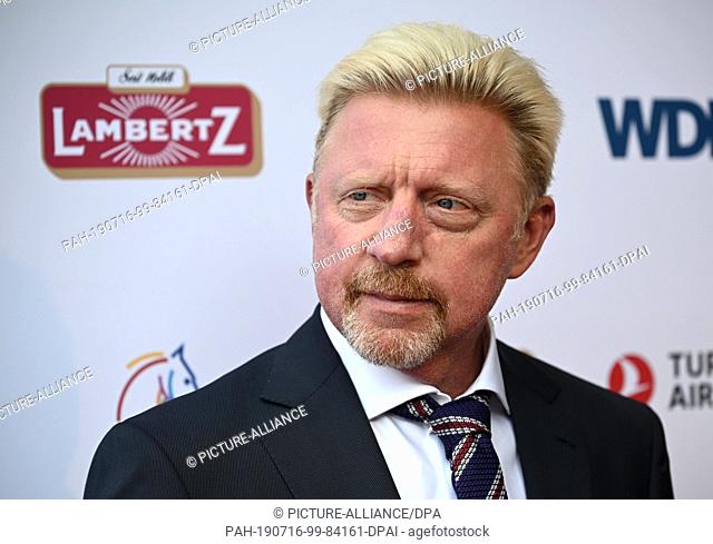 16 July 2019, North Rhine-Westphalia, Cologne: Tennis legend Boris Becker comes to the MediaNight at the CHIO equestrian tournament