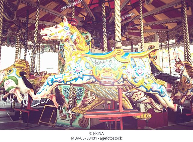 merry-go-round horse, Brighton Pier, fairground ride, Brighton, England