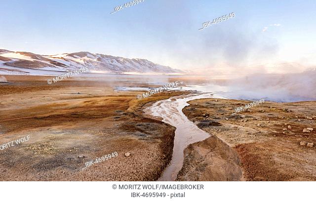 Steaming river in the geothermal area Hverarönd, also Hverir or Namaskard, Northern Iceland, Iceland