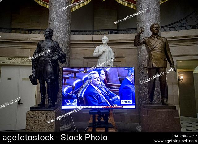 In Statuary Hall, in between the statues of Confederate General Joseph ""Fighting Joe"" Wheeler, left, and former Louisiana Governor Huey Long, right