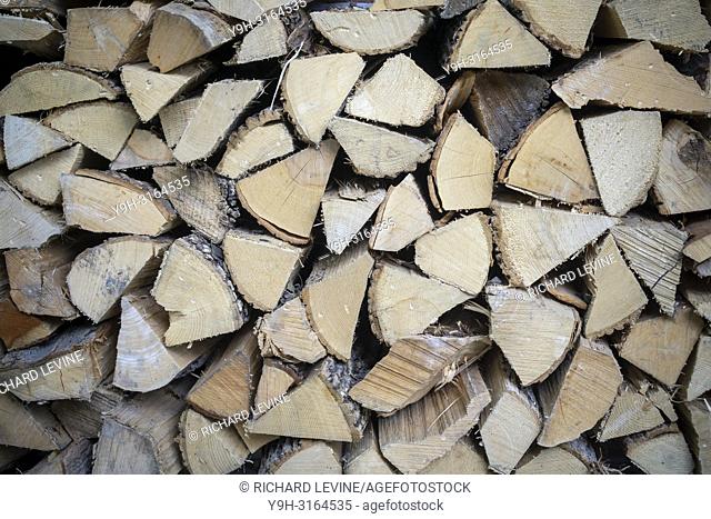 Wood stacked for use in a wood-fired oven in Brooklyn in New York on Sunday, August 19, 2018. (© Richard B. Levine)