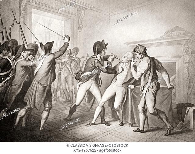 The arrest of Robespierre. Maximilien François Marie Isidore de Robespierre, 1758 - 1794. French lawyer, politician, and influential figure of the French...