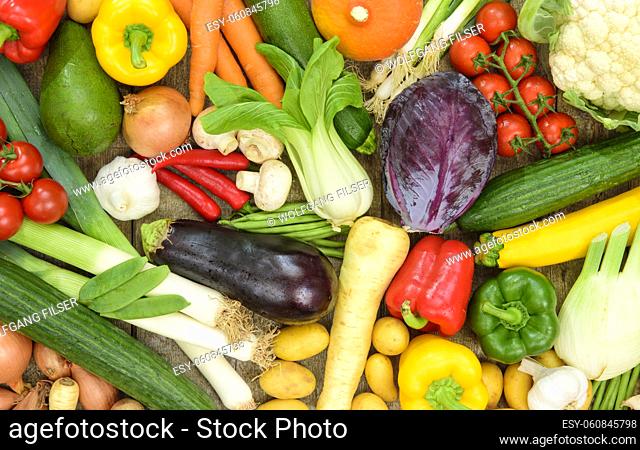 arrangement of fresh vegetable fruits