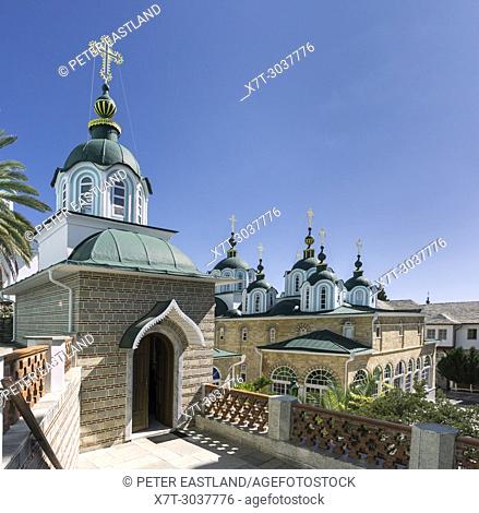 The Katholikon at the center of St. Panteleimon, a Russian monastery on The Athos peninsula, Macedonia, Northern Greece