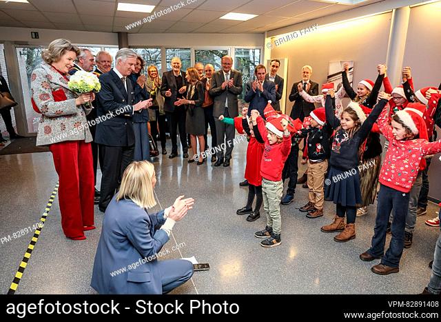 Queen Mathilde of Belgium and King Philippe - Filip of Belgium pictured during a royal visit to the Francoise Schervier rest and care home in Chaudfontaine