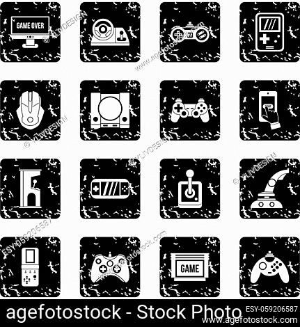 Video game set icons in grunge style isolated on white background. Vector illustration
