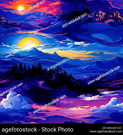 Sunset landscape with vibrant colors and expansive scenery (tiled)